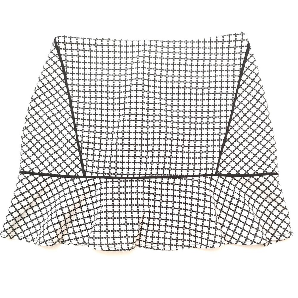 Black and White Mini Skirt Ruffled Hem Lined